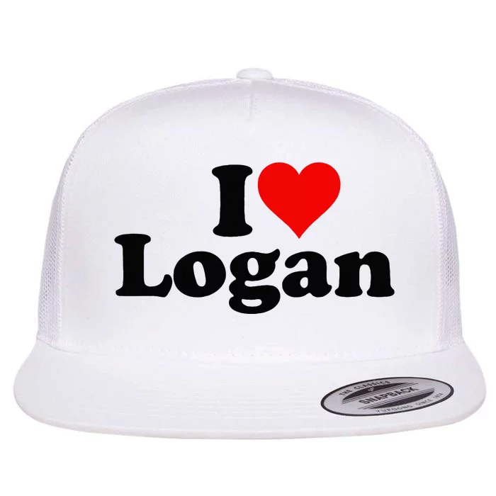 I LOVE HEART LOGAN Flat Bill Trucker Hat