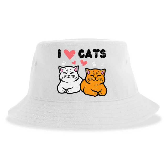 I Love Heart Cats Cute Kittens Pet Sustainable Bucket Hat