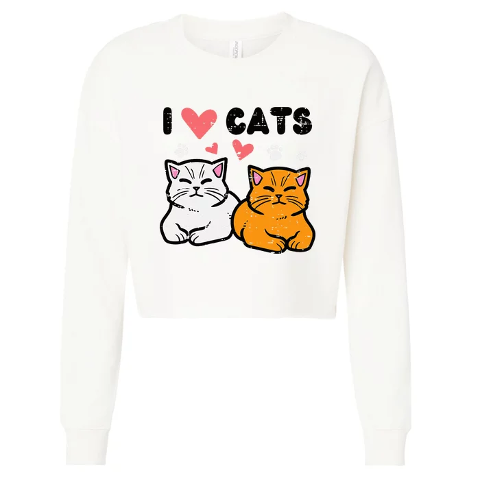 I Love Heart Cats Cute Kittens Pet Cropped Pullover Crew