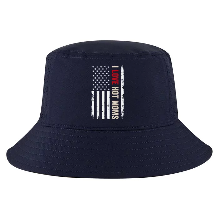 I Love Hot Moms American Usa Flag Gift Cool Comfort Performance Bucket Hat