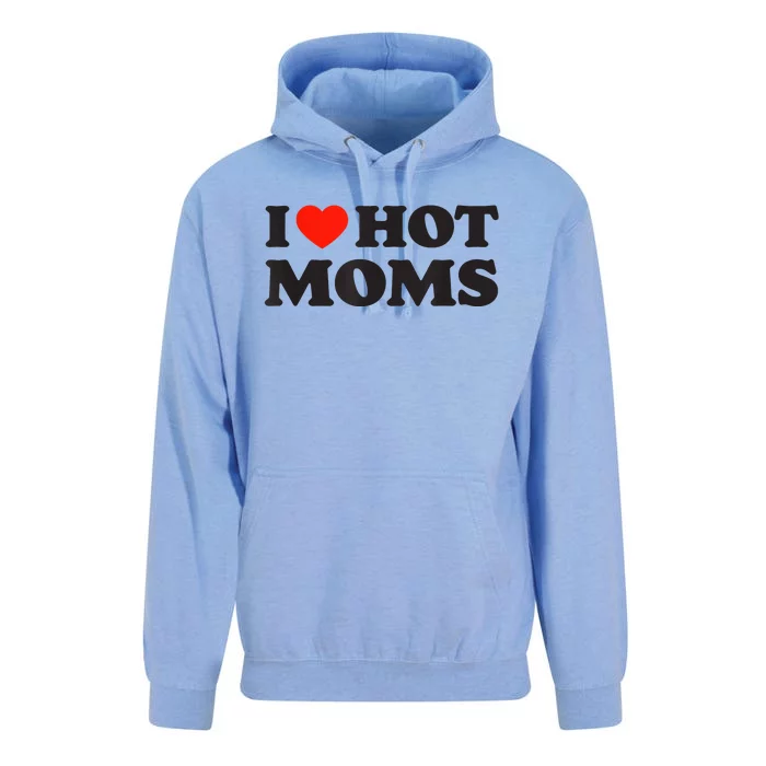 I Love Hot Moms Funny Red Heart Love Moms Unisex Surf Hoodie