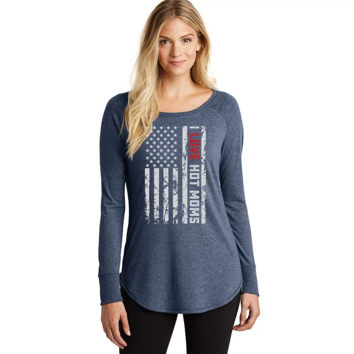 I Love Hot Moms American Usa Flag Meaningful Gift Women's Perfect Tri Tunic Long Sleeve Shirt