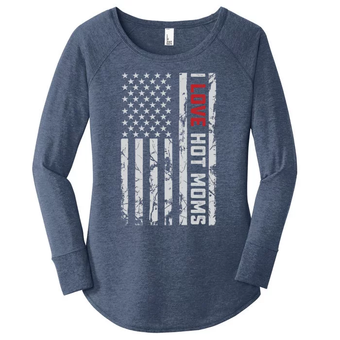 I Love Hot Moms American Usa Flag Meaningful Gift Women's Perfect Tri Tunic Long Sleeve Shirt