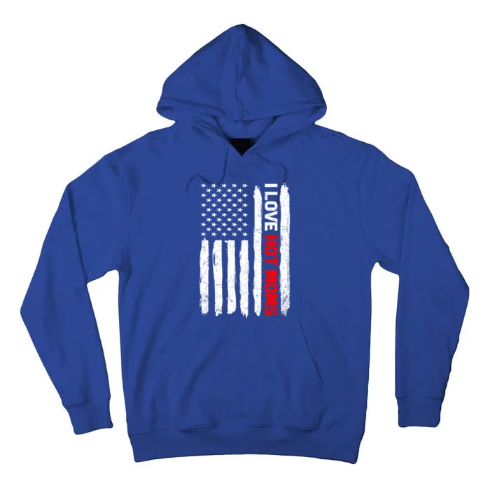 I Love Hot Moms American Usa Flag Vintage Mothers Day Cute Gift Tall Hoodie