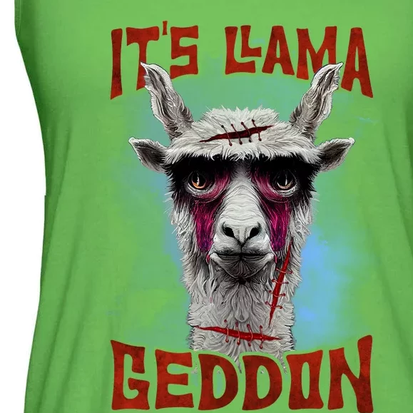 It's Llamageddon Halloween Llama Zombie Funny Spooky Costumes Graphic Plus Size Ladies Essential Flowy Tank