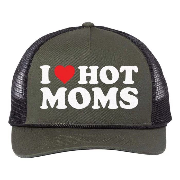 I Love Hot Moms Distressed Retro Vintage Design Retro Rope Trucker Hat Cap