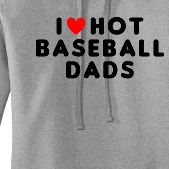 I Love Hot Baseball Dads Funny Red Heart Cute Gift Women's Pullover Hoodie