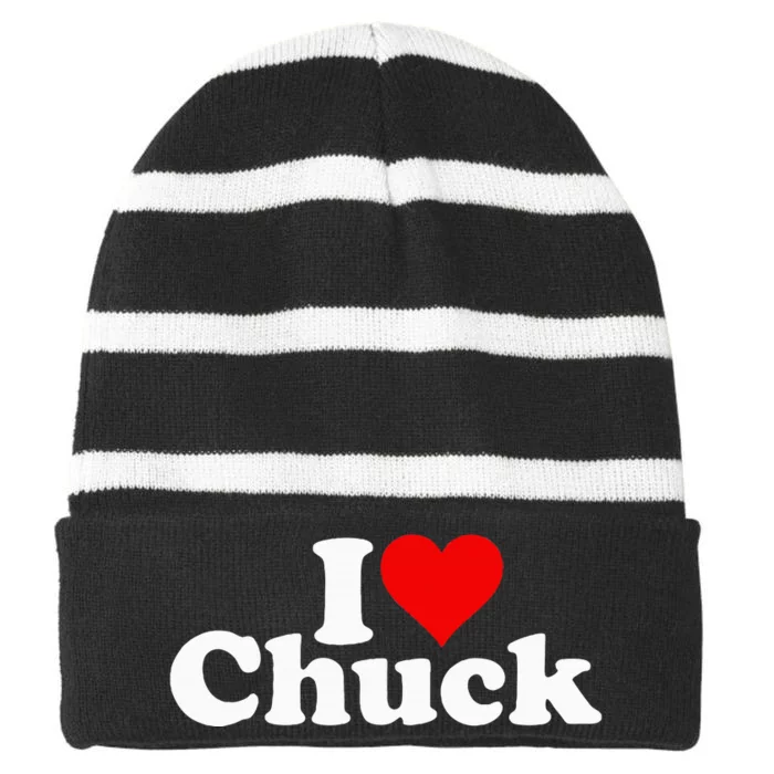 I Love Heart Chuck Charles Striped Beanie with Solid Band