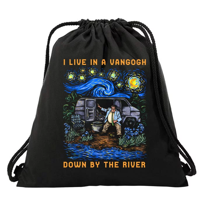 I Live In A Van Gogh Down By The River Drawstring Bag