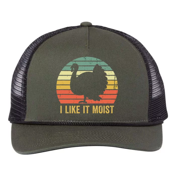 I Like It Moist Funny Thanksgiving Turkey Trot Vintage Retro Rope Trucker Hat Cap