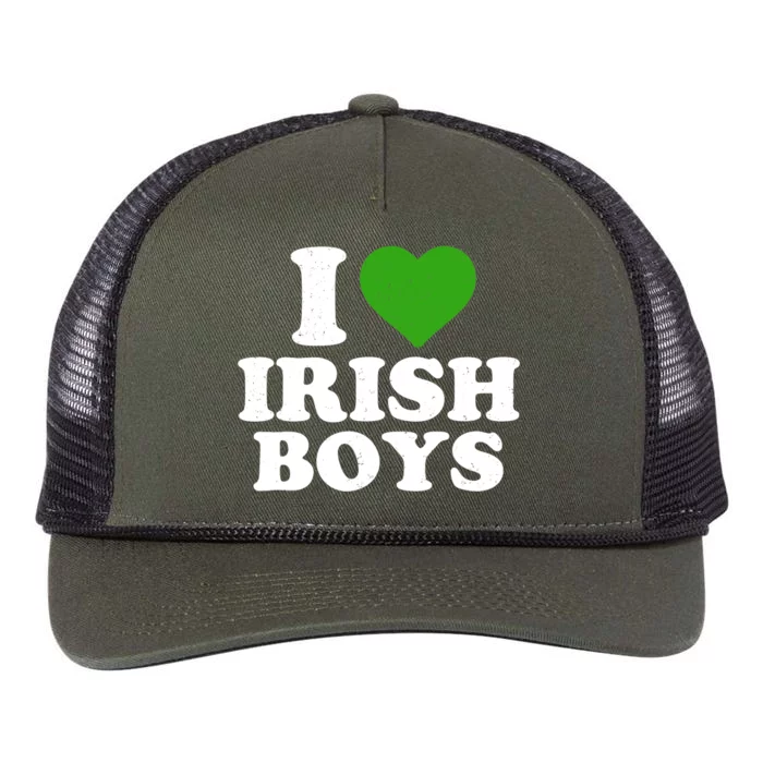 I Love Irish Boy Funny St Patrick's Day Heart Shamrock Retro Rope Trucker Hat Cap