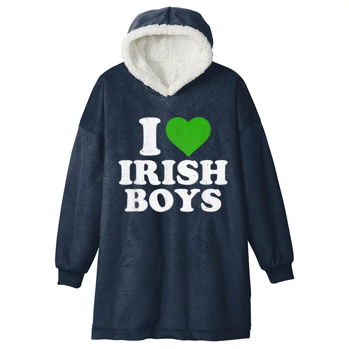 I Love Irish Funny St Patrick's Day Heart Shamrock Hooded Wearable Blanket