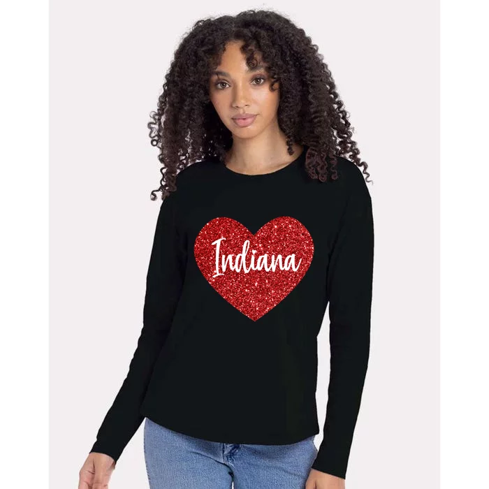 I Love Indiana Usa Red Heart Great Gift Womens Cotton Relaxed Long Sleeve T-Shirt