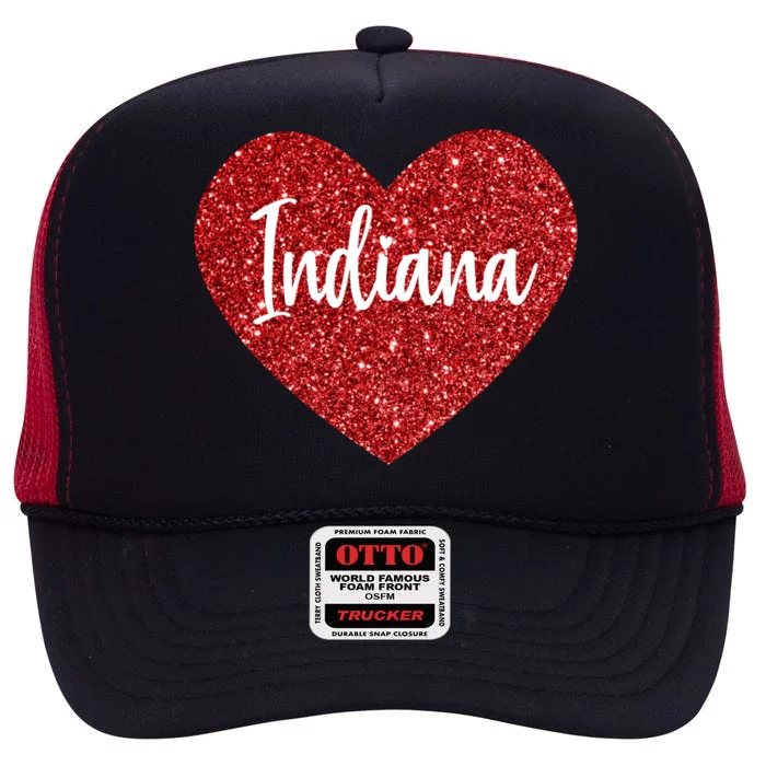 I Love Indiana Usa Red Heart Great Gift High Crown Mesh Trucker Hat