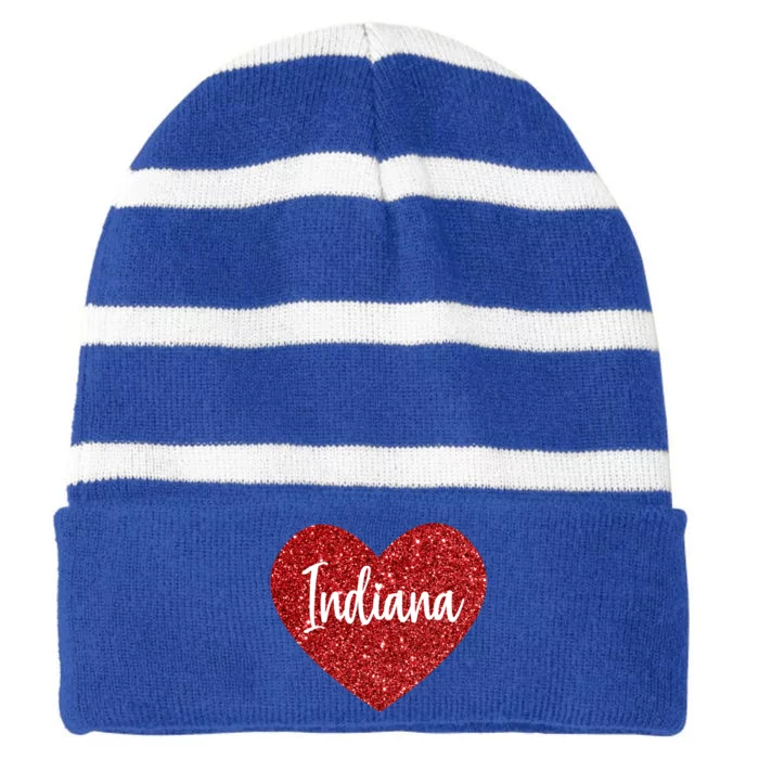 I Love Indiana Usa Red Heart Great Gift Striped Beanie with Solid Band