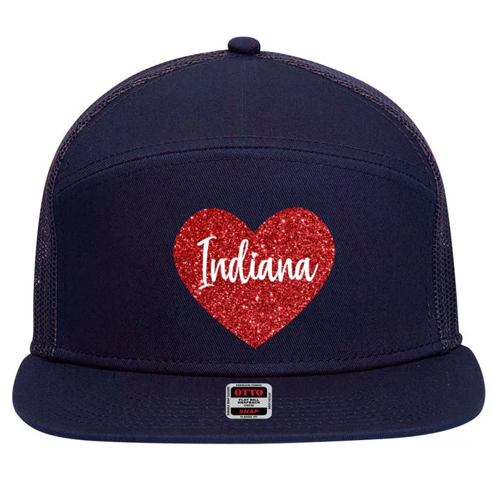 I Love Indiana Usa Red Heart Great Gift 7 Panel Mesh Trucker Snapback Hat