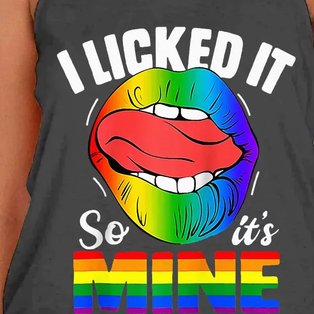 I Licked It So Its Mine Funny Rainbow Lips Lgbt Women's Knotted Racerback Tank