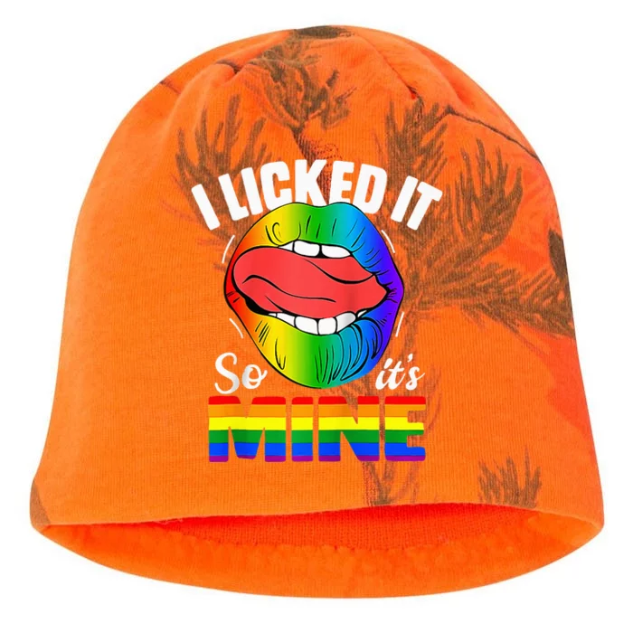 I Licked It So Its Mine Funny Rainbow Lips Lgbt Kati - Camo Knit Beanie