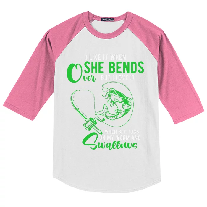 I Like It When She Bends Over Funny Fishing Adult Humor Kids Colorblock Raglan Jersey