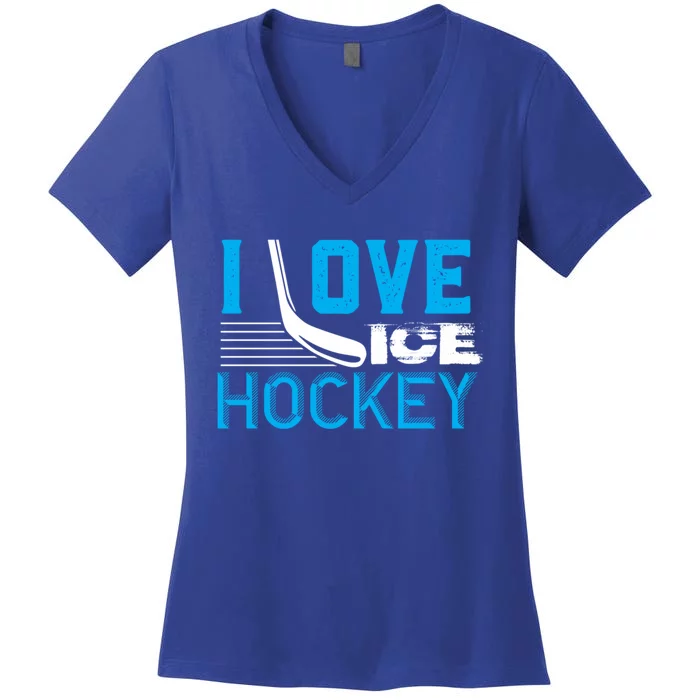 I Love Ice Hockey Simple Meaningful Gift For Players And Coaches Women's V-Neck T-Shirt