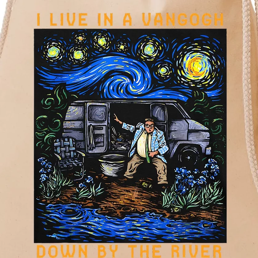 I Live In A Vangogh Down By The River Drawstring Bag