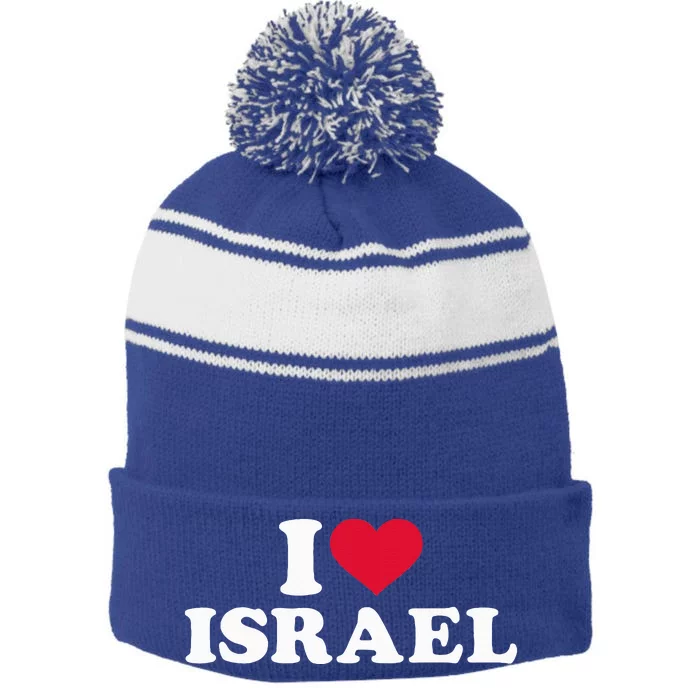 I Love Israel Stripe Pom Pom Beanie