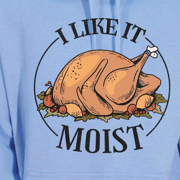 I Like It Moist Funny Thanksgiving Turkey Joke Gift Unisex Surf Hoodie