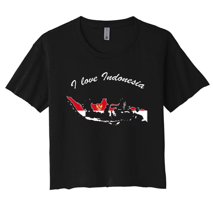 I Love Indonesia Lettering With Country Border Indonesia Women's Crop Top Tee