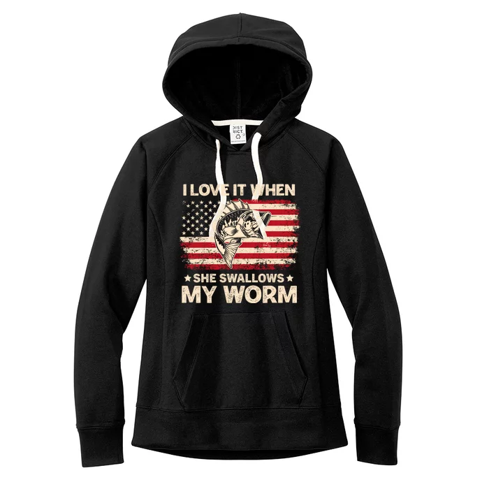 I Love It When She Swallows My Worm Vintage Usa Flag Great Gift Women's Fleece Hoodie