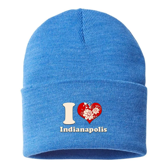 I Love Indianapolis Indiana Floral Meaningful Gift Sustainable Knit Beanie