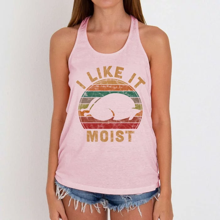 I Like It Moist Thanksgiving Pilgrim Costume Turkey Day Gift Women's Knotted Racerback Tank