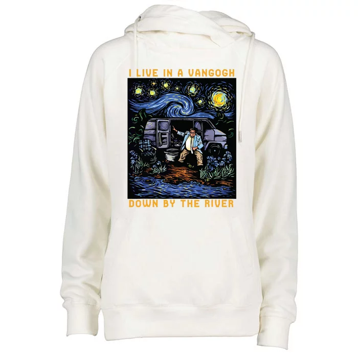 I Live In A Vangogh Downby The River Womens Funnel Neck Pullover Hood