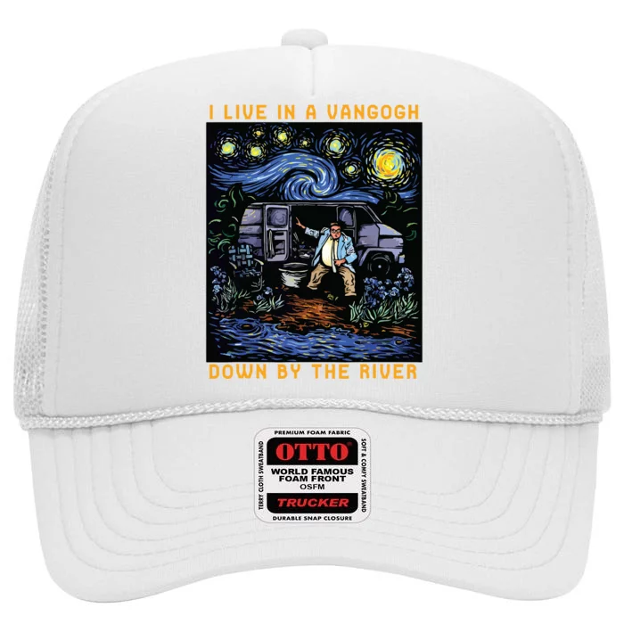 I Live In A Vangogh Downby The River High Crown Mesh Trucker Hat