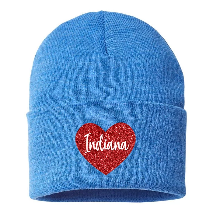 I Love Indiana Usa Red Heart Gift Sustainable Knit Beanie