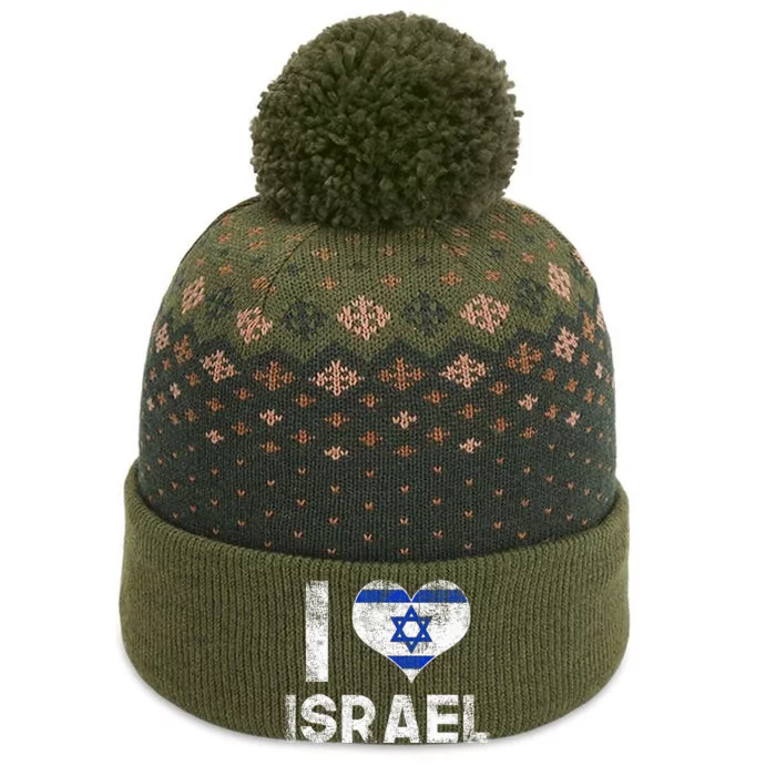 I Love Israel in Hebrew ProIsrael Israeli The Baniff Cuffed Pom Beanie