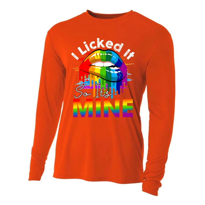 I Licked It So Its Mine Rainbow Lips Gift Cooling Performance Long Sleeve Crew