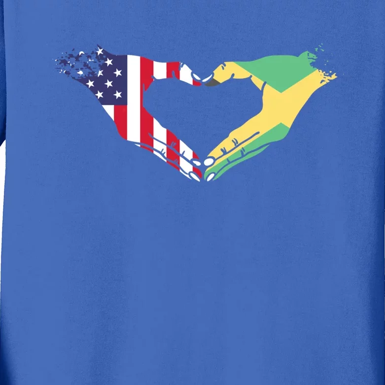 I Love Jamaica And Usa Flag Funny Gift Kids Long Sleeve Shirt