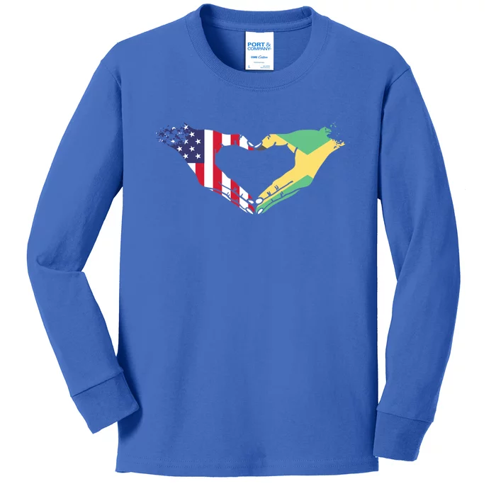 I Love Jamaica And Usa Flag Funny Gift Kids Long Sleeve Shirt