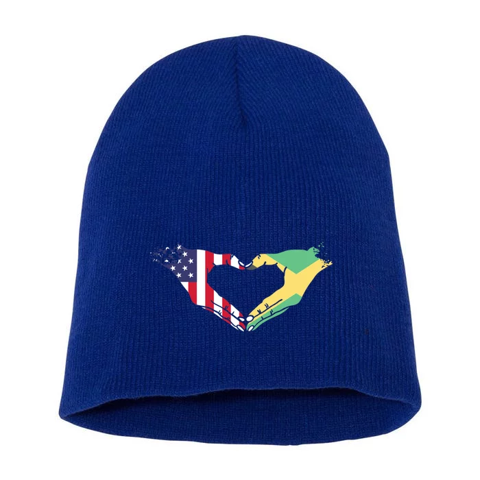 I Love Jamaica And Usa Flag Funny Gift Short Acrylic Beanie