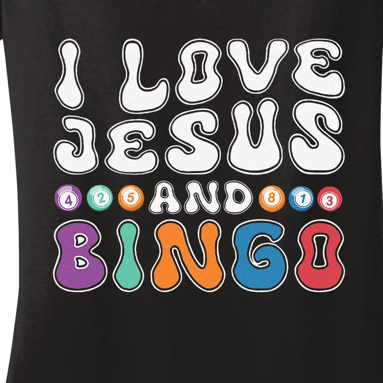 I Love Jesus And Bingo Christian Cross Board Games Women's V-Neck T-Shirt