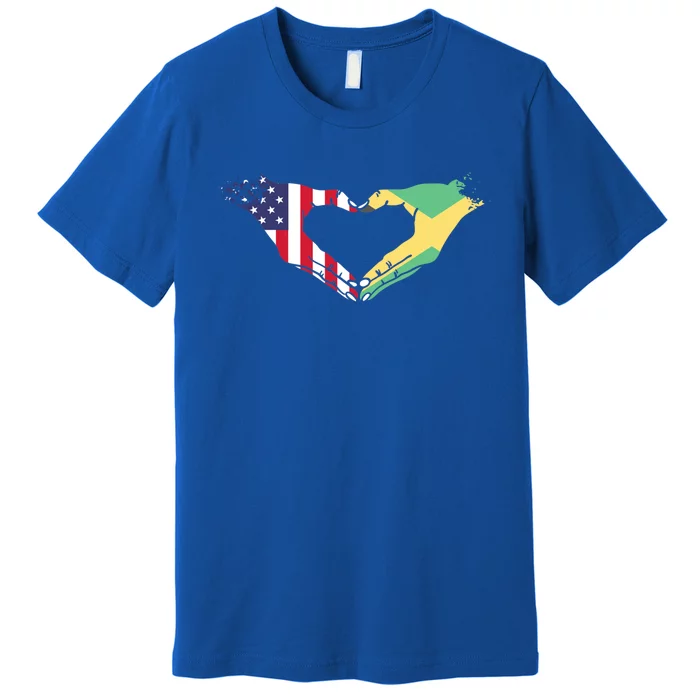 I Love Jamaica And Usa Flag Funny Gift Premium T-Shirt