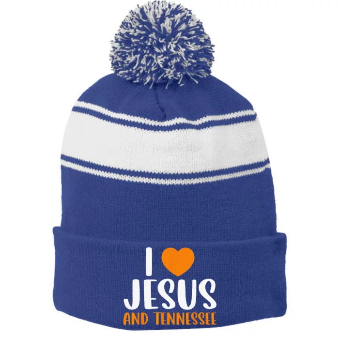 I Love Jesus And Tennessee Orange Heart Cute Fan (1) Stripe Pom Pom Beanie