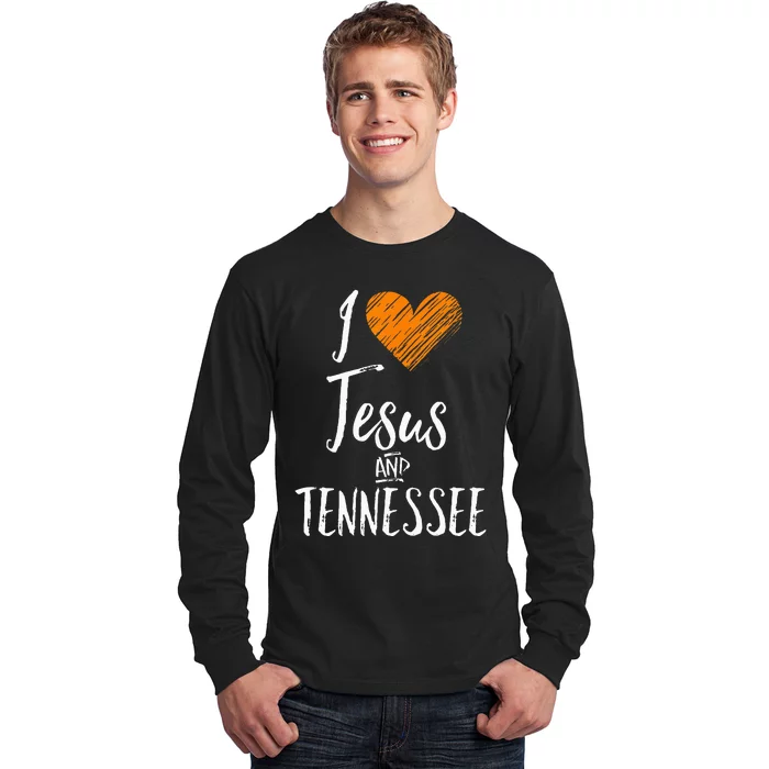 I Love Jesus And Tennessee Orange Heart Cute Fan Gift Long Sleeve Shirt