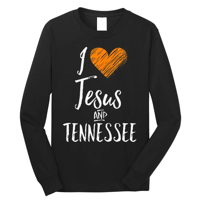 I Love Jesus And Tennessee Orange Heart Cute Fan Gift Long Sleeve Shirt