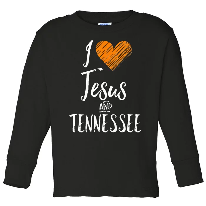 I Love Jesus And Tennessee Orange Heart Cute Fan Gift Toddler Long Sleeve Shirt