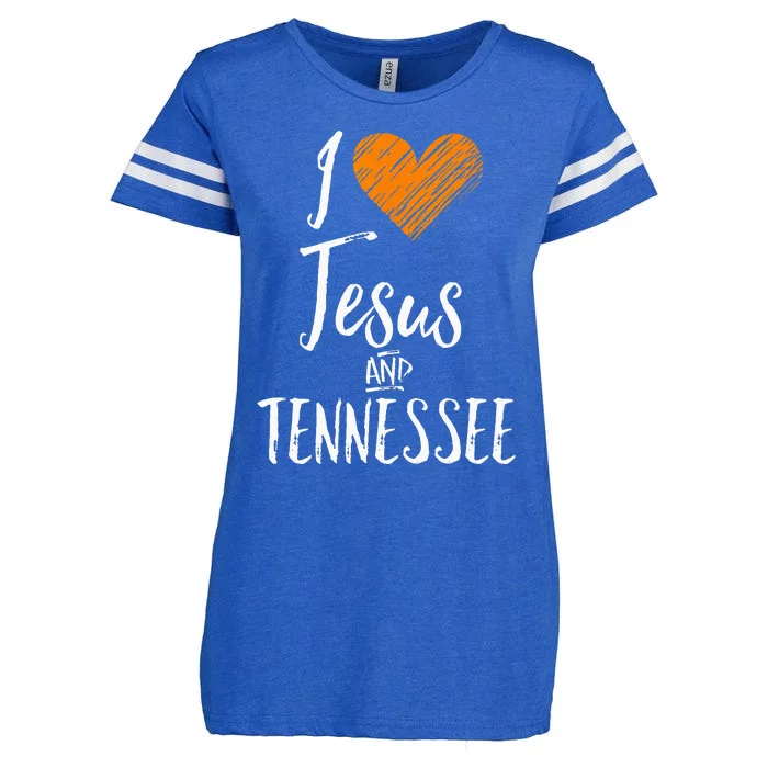 I Love Jesus And Tennessee Orange Heart Cute Fan Gift Enza Ladies Jersey Football T-Shirt