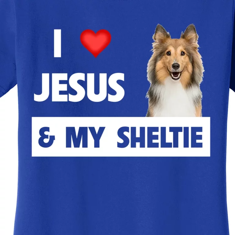 I Love Jesus And My Sheltie Dog Mom Dad Shetland Sheepdog Great Gift Women's T-Shirt