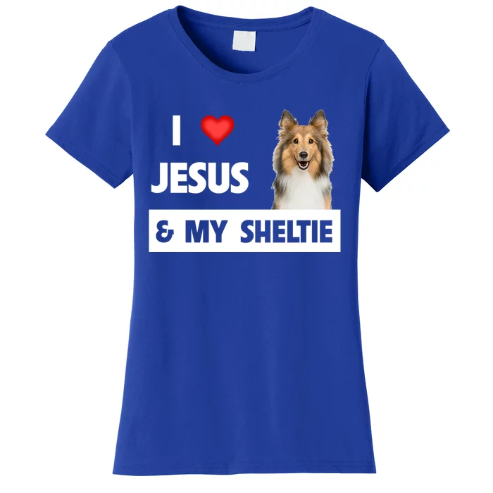 I Love Jesus And My Sheltie Dog Mom Dad Shetland Sheepdog Great Gift Women's T-Shirt