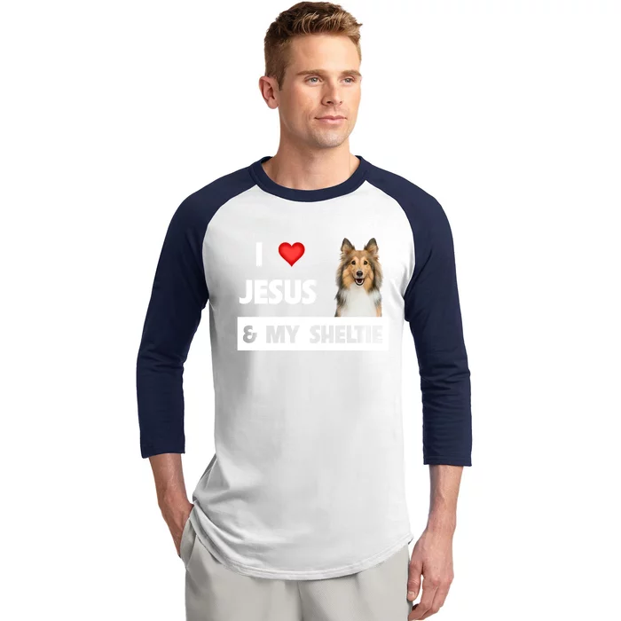 I Love Jesus And My Sheltie Dog Mom Dad Shetland Sheepdog Great Gift Baseball Sleeve Shirt