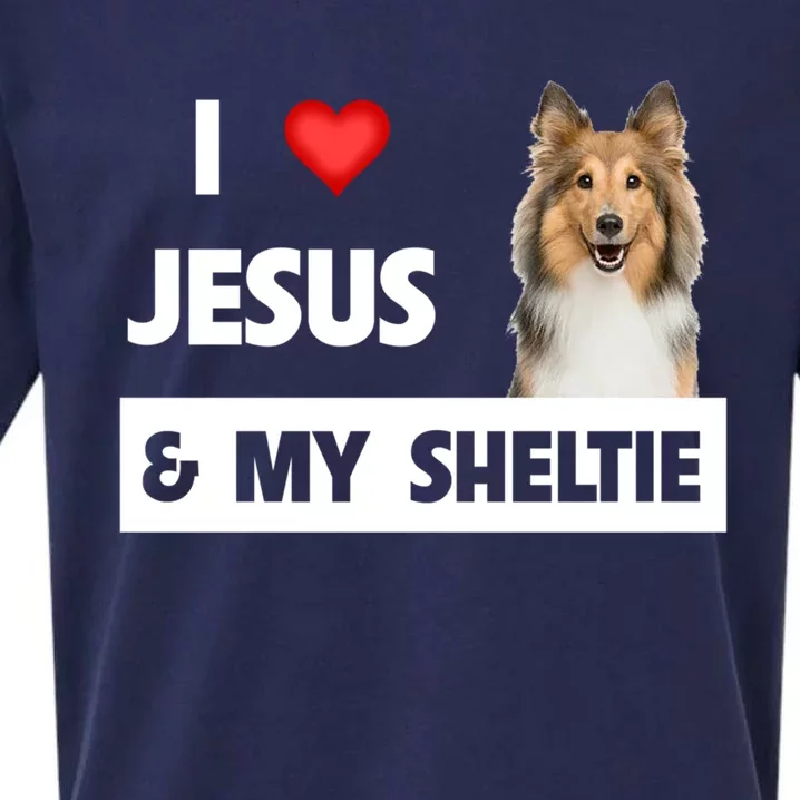 I Love Jesus And My Sheltie Dog Mom Dad Shetland Sheepdog Great Gift Sueded Cloud Jersey T-Shirt